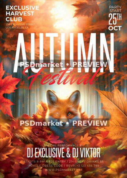 Sunlit Fox Autumn Festival Flyer PSD Template — PSD template preview