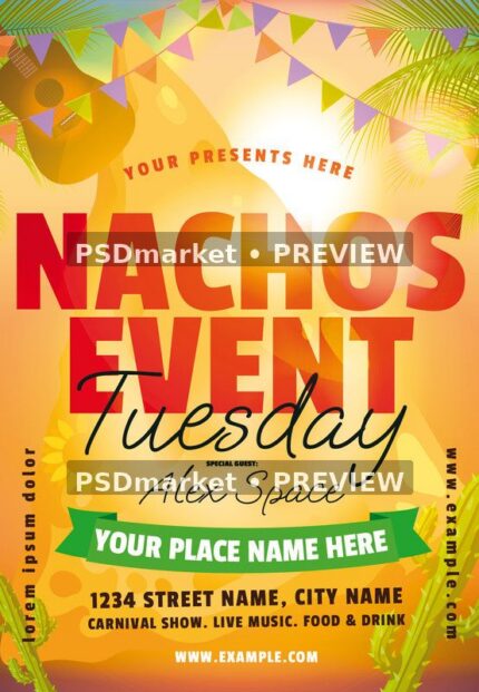 Sunny Nachos Tuesday Event Flyer PSD Template — PSD template preview