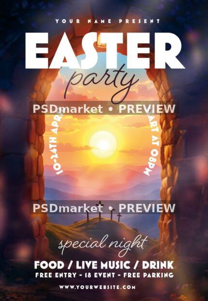 Sunrise Tomb Easter Party Flyer PSD Template — PSD template preview