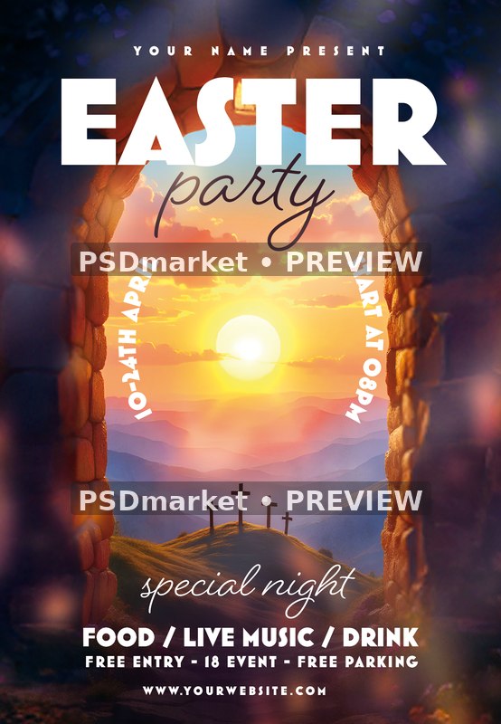 Sunrise Tomb Easter Party Flyer PSD Template — PSD template preview