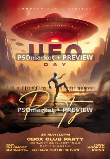 Sunset Canyon UFO Day Party Flyer — reduced watermarked source artwork preview