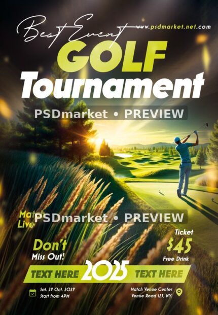 Sunset Golfer Tournament Flyer — reduced watermarked source artwork preview