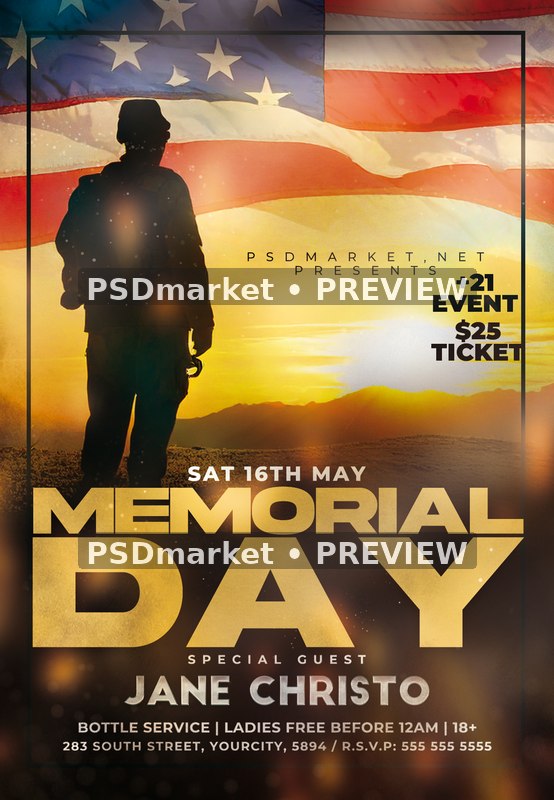 Sunset Silhouette Memorial Day Flyer — watermarked artwork preview
