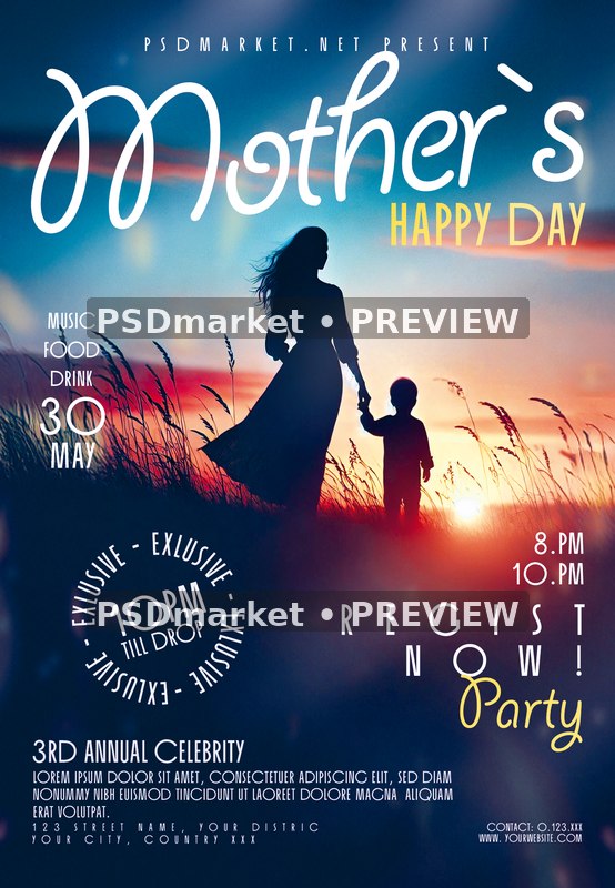 Sunset Silhouette Mother's Day Party Flyer — reduced watermarked source artwork preview