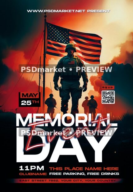 Sunset Soldier Formation Memorial Day Flyer PSD Template — PSD template preview