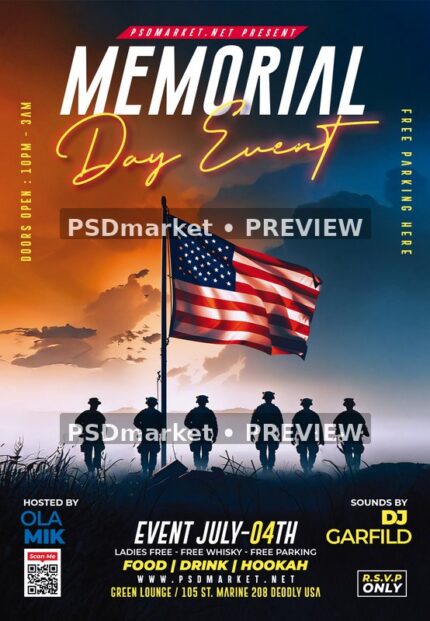 Sunset Soldiers Memorial Day Event Flyer PSD Template — PSD template preview