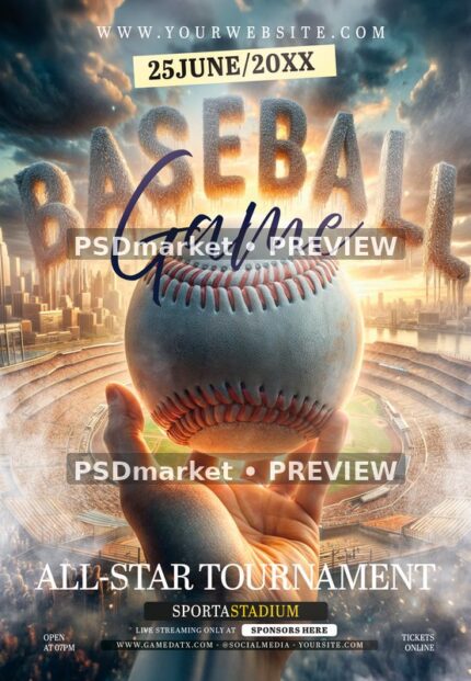 Sunset Stadium Baseball Game Flyer — reduced watermarked source artwork preview
