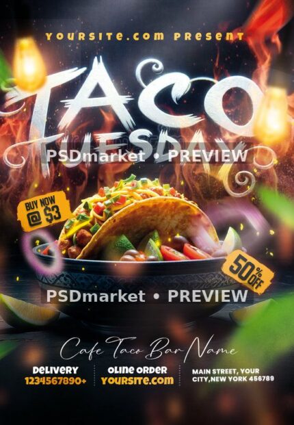Taco Tuesday Food Flyer PSD Template — PSD template preview