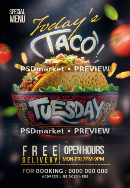 Taco Tuesday Food Special Flyer PSD Template — PSD template preview
