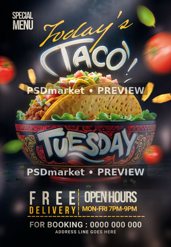 Taco Tuesday Food Special Flyer PSD Template — PSD template preview