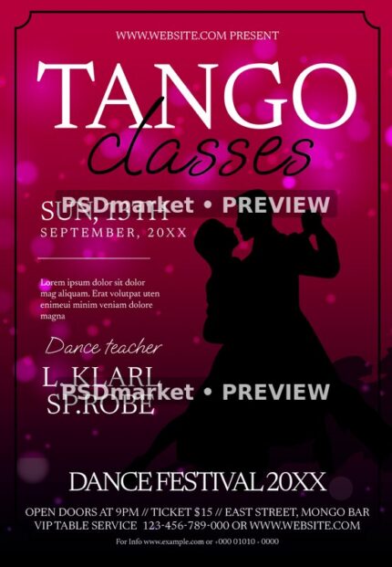 Tango Dance Classes Flyer PSD Template — PSD template preview