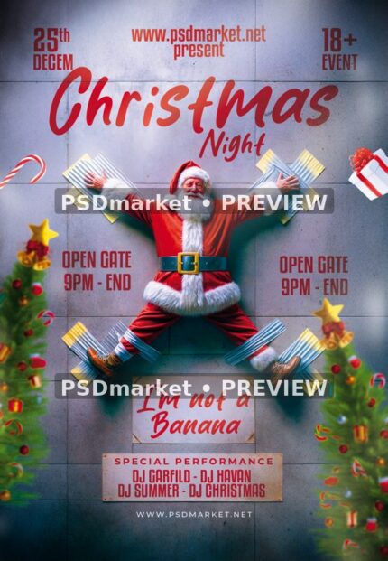 Taped Santa Christmas Night Club Flyer PSD Template — reduced watermarked source artwork preview