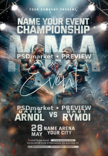 Teal Faceoff MMA Championship Event Flyer PSD Template — PSD template preview