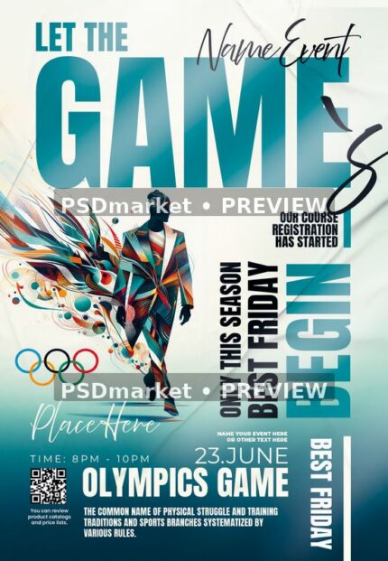 Teal Geometric Sports Competition Flyer PSD Template — PSD template preview