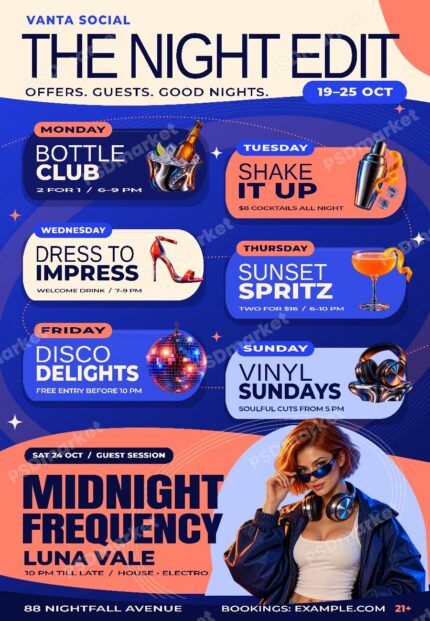 The Night Edit editable party flyer PSD template, protected preview
