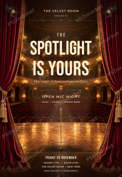 Watermarked preview of The Spotlight Is Yours Open Mic Night Flyer PSD Template