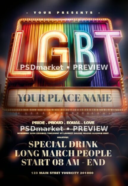 Theater Marquee LGBT Fest Flyer PSD Template — PSD template preview