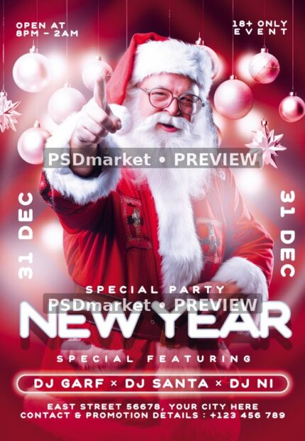 Thumbs-Up Santa New Year Club Flyer PSD Template — reduced watermarked source artwork preview