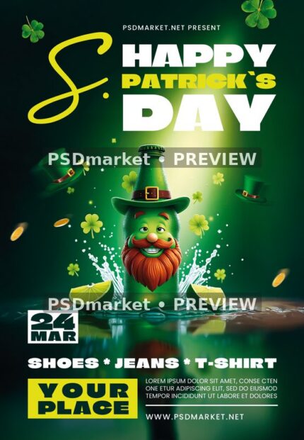 Top Hat Bottle Patrick's Day Flyer — watermarked source artwork preview