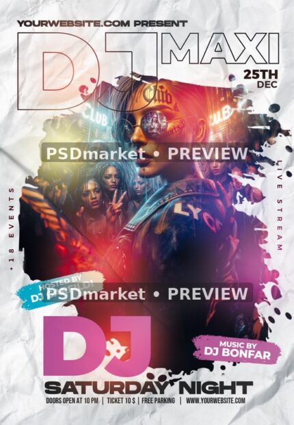 Torn Paper DJ Maxi Night Flyer PSD Template — PSD template preview