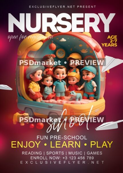 Toy Children Play Pod Nursery School Flyer PSD Template — PSD template preview