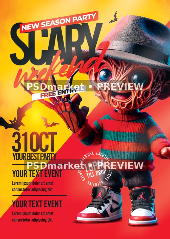 Toy Slasher Scary Weekend Flyer PSD Template — reduced watermarked source artwork preview