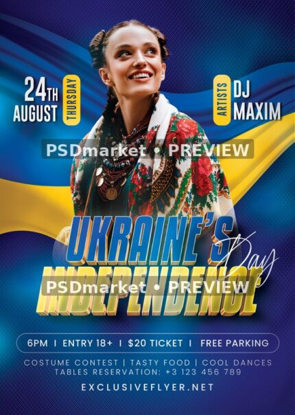 Traditional Portrait Ukraine Independence Day Flyer PSD Template — PSD template preview
