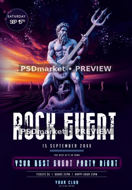 Trident Guitarist Rock Event Flyer — reduced watermarked source artwork preview