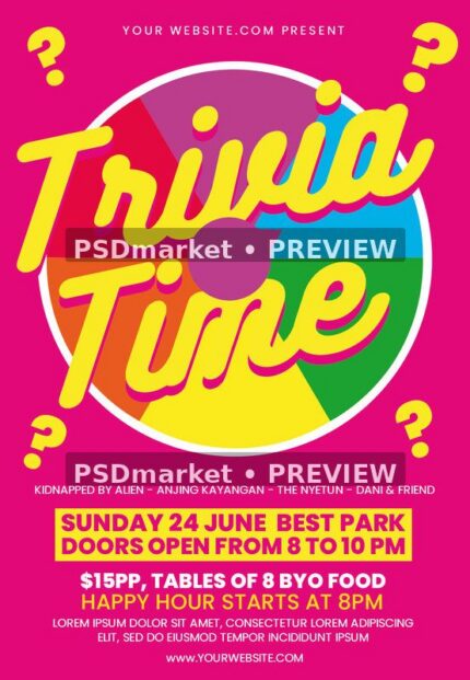 Trivia Time Event Flyer PSD Template — PSD template preview