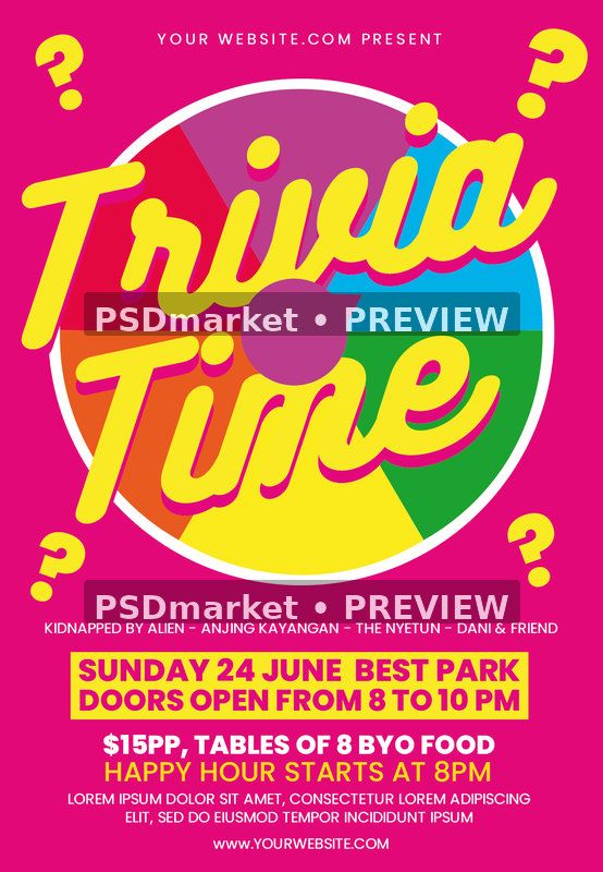 Trivia Time Event Flyer PSD Template — PSD template preview