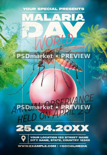 Tropical Sphere World Malaria Day Flyer PSD Template — PSD template preview