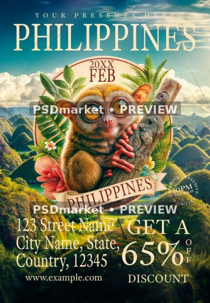 Tropical Tarsier Style Philippines Flyer — reduced watermarked source artwork preview