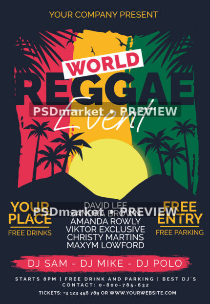 Tropical World Reggae Event Flyer PSD Template — PSD template preview
