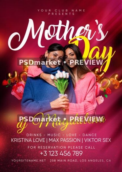 Tulip Portrait Mothers Day Party Flyer PSD Template — PSD template preview