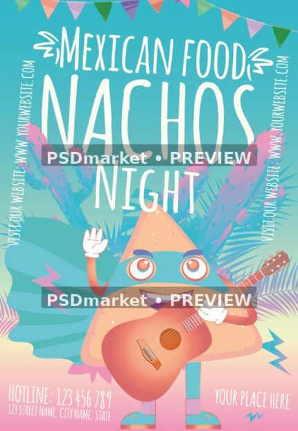 Turquoise Nachos Guitar Night Flyer PSD Template — PSD template preview