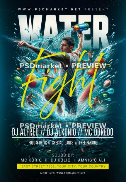 Turquoise Water Blaster Fight Flyer — reduced watermarked source artwork preview