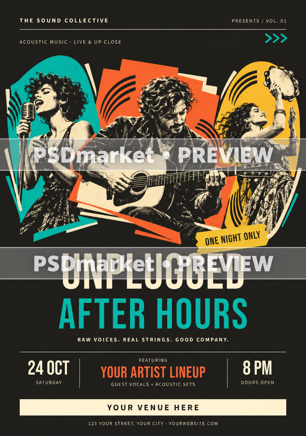 Unplugged After Hours Acoustic Flyer PSD and SVG Template — PSD template preview