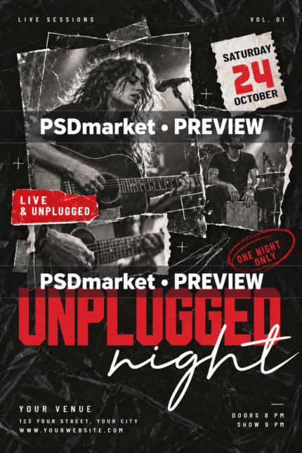 Unplugged Night Acoustic Flyer PSD Template — PSD template preview