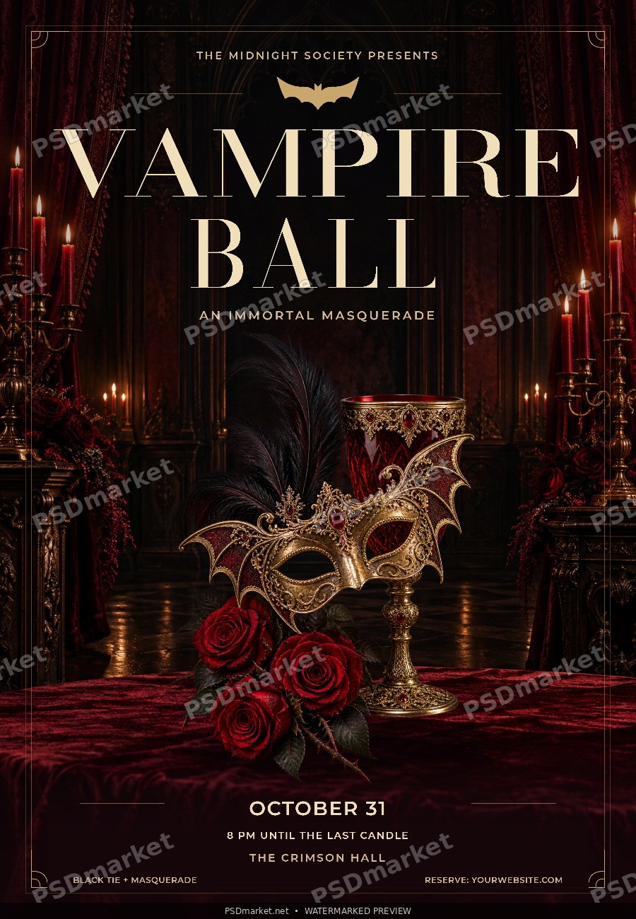 Vampire Ball Gothic Masquerade Flyer PSD Template — PSD template preview