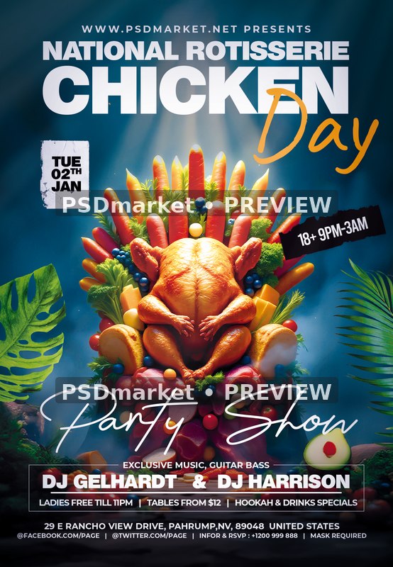Vegetable Throne Chicken Day Party Flyer PSD Template — PSD template preview