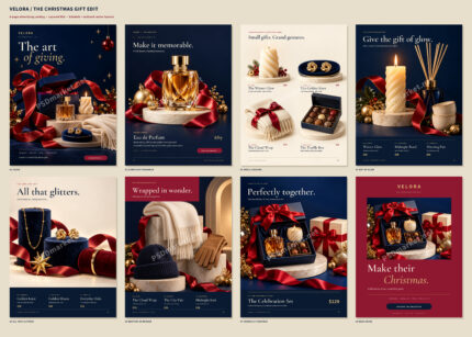 VELORA Christmas Gift Catalog Template – 8 Pages in PSD + SVG — PSD template preview