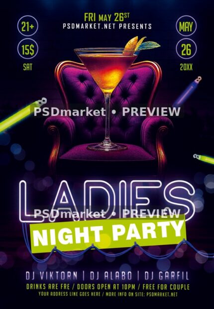 Velvet Chair Cocktail Ladies Night Flyer — reduced watermarked source artwork preview