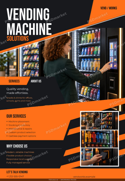 Vending Machine Solutions editable PSD flyer — watermarked preview