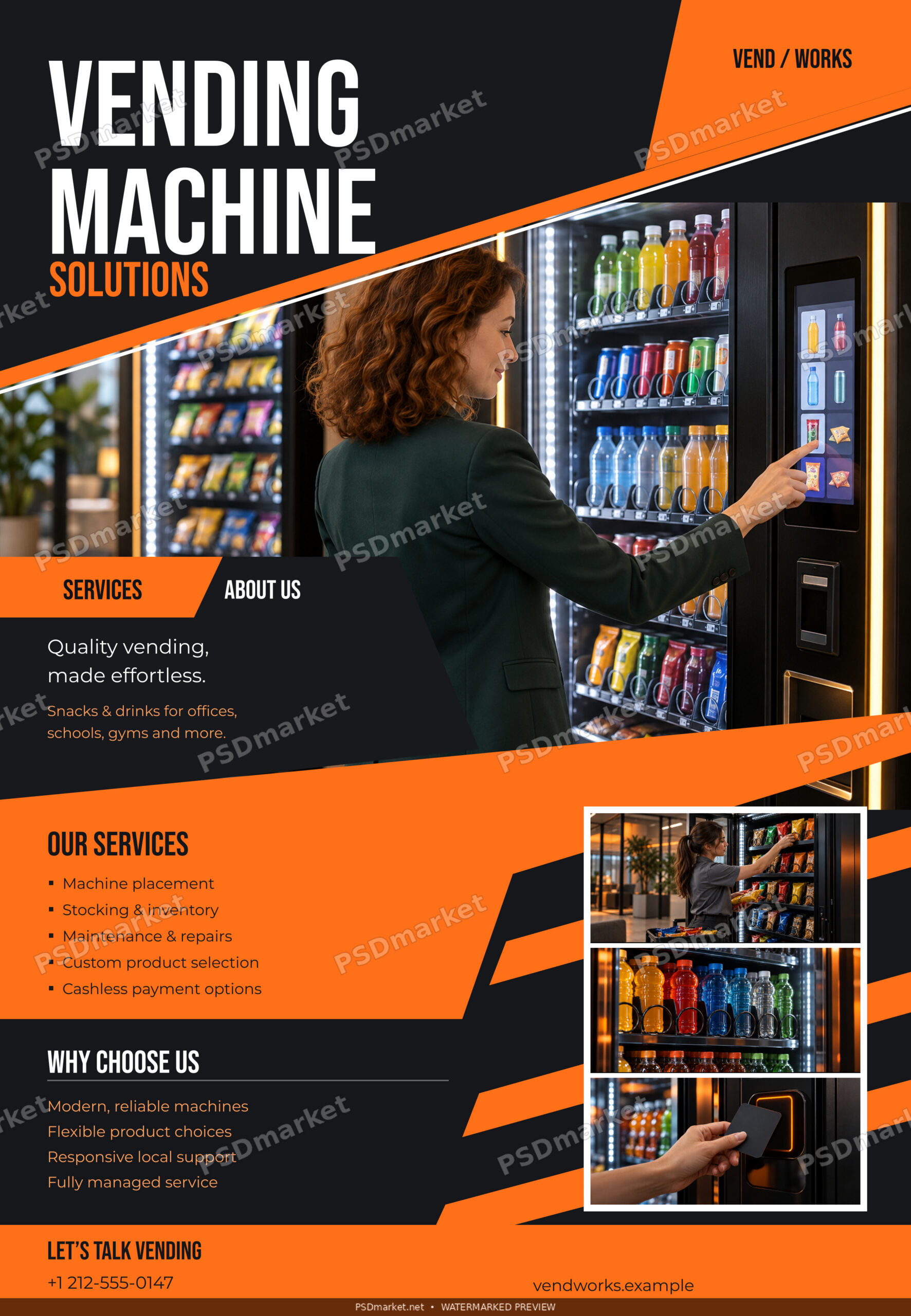 Vending Machine Solutions editable PSD flyer — watermarked preview
