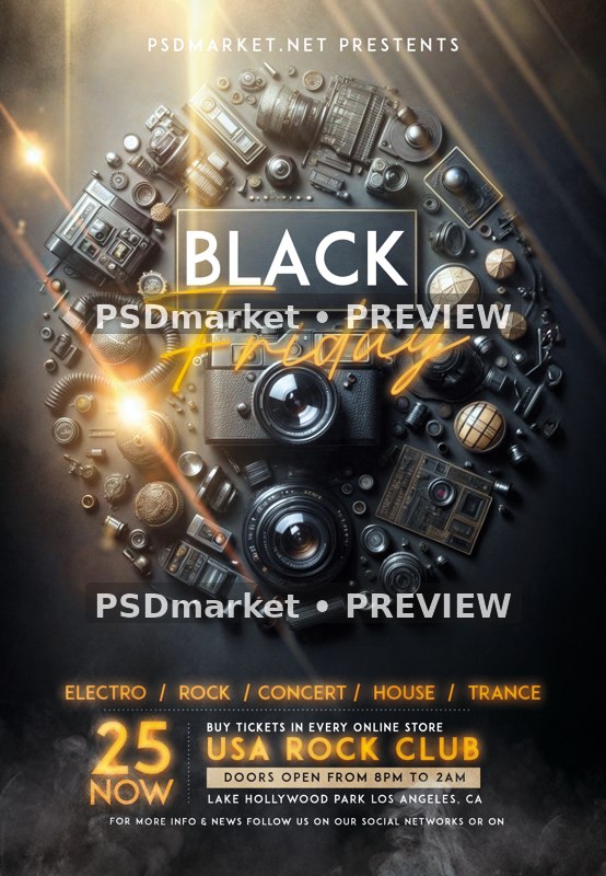 Vintage Camera Black Friday Flyer PSD Template — PSD template preview