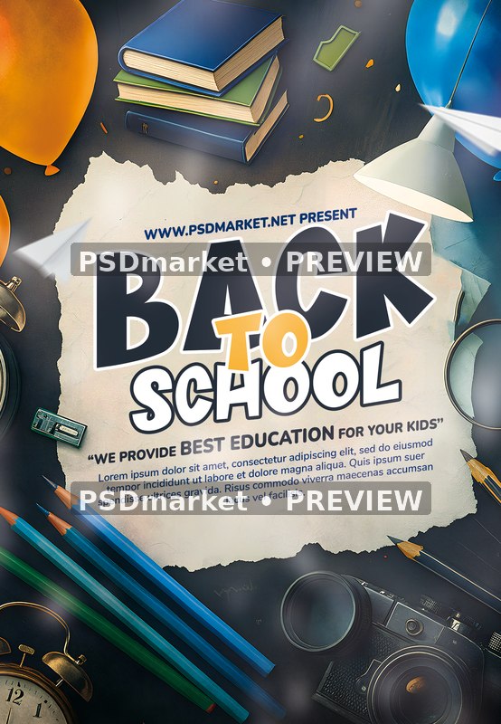Vintage Desktop Back to School Flyer PSD Template — PSD template preview