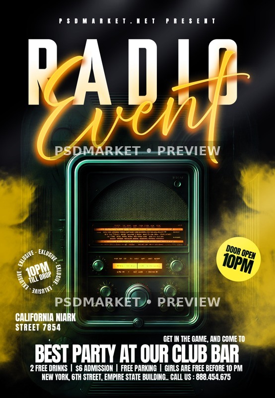 Vintage Radio Event Flyer PSD Template — PSD template preview