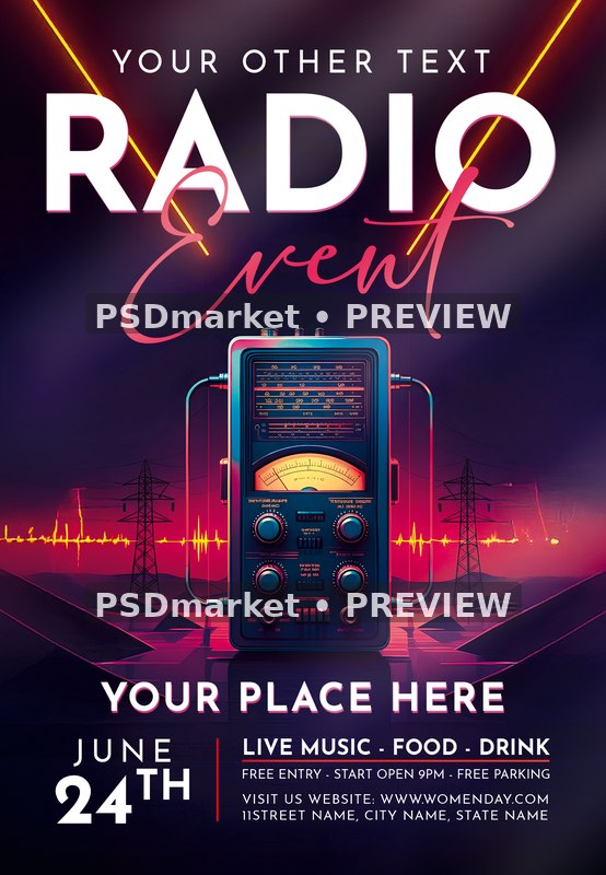 Vintage Receiver Radio Event Show Flyer — reduced watermarked preview of the supplied artwork