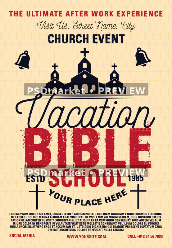 Vintage Vacation Bible School Event Flyer PSD Template — PSD template preview