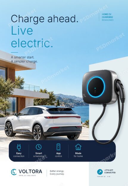 Voltora EV Charging Flyer — Watermarked Preview with diagonal PSDmarket watermark